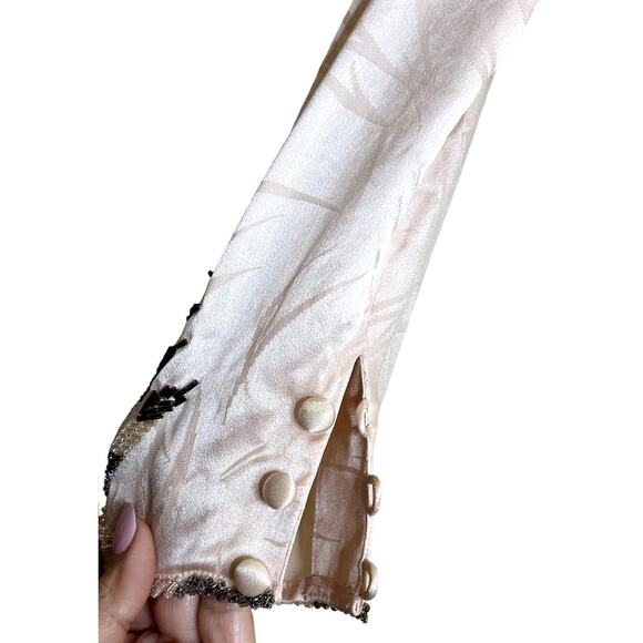 Francesca of Damon Midi Shift Dress Women Size 8 100% Silk Vintage Beaded - Picture 11 of 13